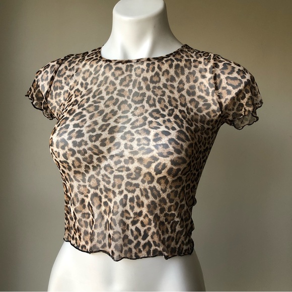 AQUA Animal Printed Mesh Crop Tee, XS NWT - Picture 4 of 7